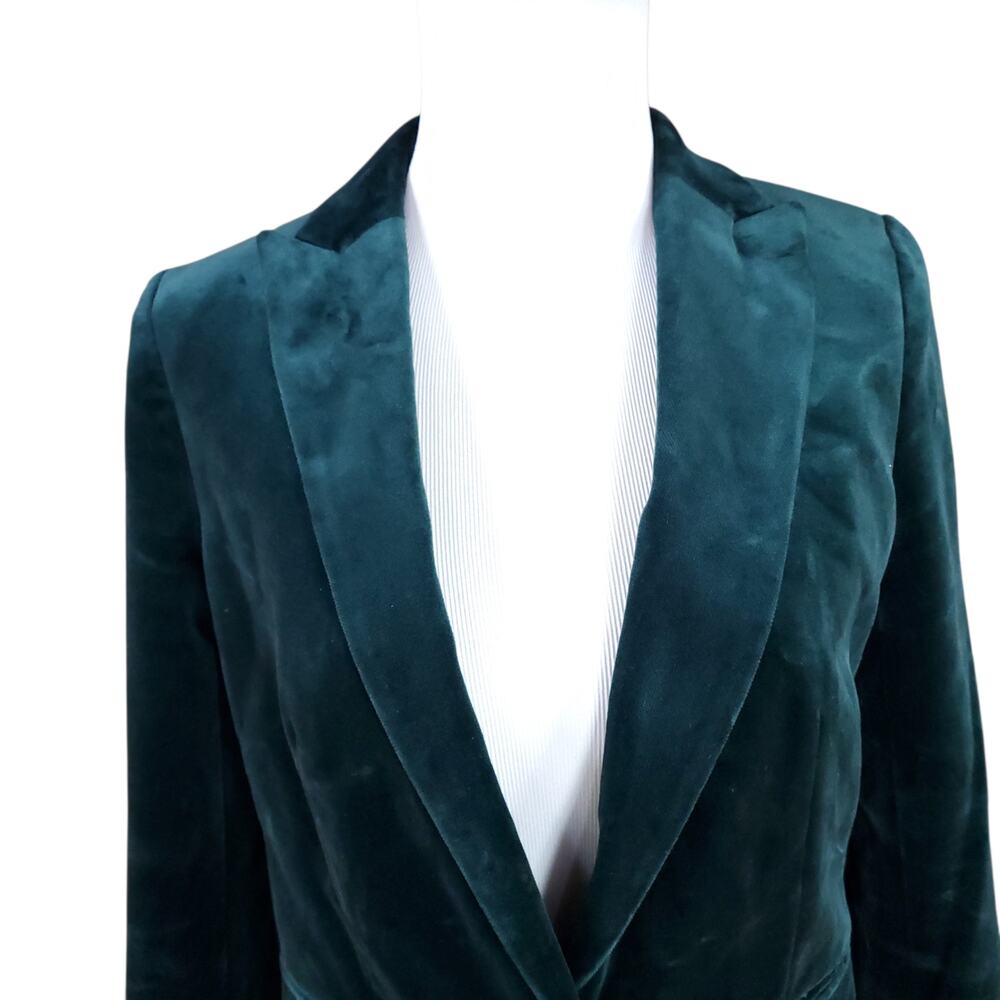J. Crew Preppy Ivy Green Velvet Parke Blazer Jacket J8978 Peak Lapel Lined Sz 0 - Picture 2 of 16